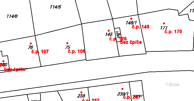 Činěves 126 na parcele st. 145 v KÚ Činěves, Katastrální mapa