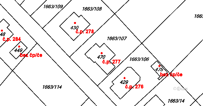 Chotusice 277 na parcele st. 470 v KÚ Chotusice, Katastrální mapa