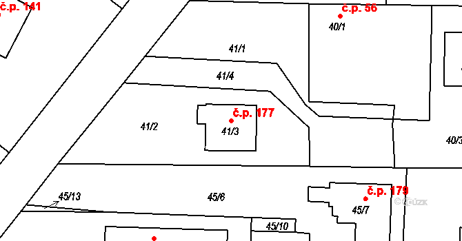 Hrdějovice 177 na parcele st. 41/3 v KÚ Hrdějovice, Katastrální mapa