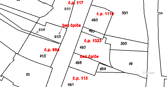 Mutěnice 1323 na parcele st. 48/2 v KÚ Mutěnice, Katastrální mapa