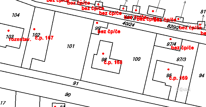 Drahelice 168, Nymburk na parcele st. 98 v KÚ Drahelice, Katastrální mapa