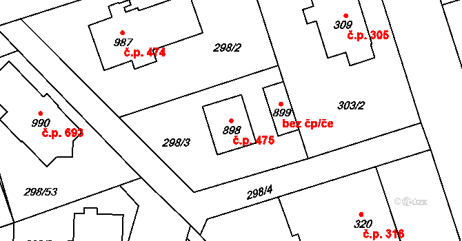 Horoměřice 475 na parcele st. 898 v KÚ Horoměřice, Katastrální mapa
