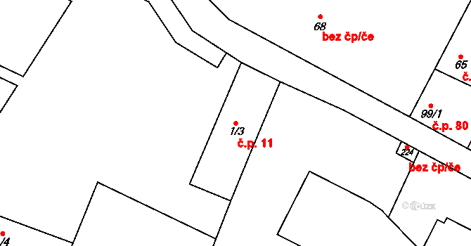 Hospozín 11 na parcele st. 1/3 v KÚ Hospozín, Katastrální mapa