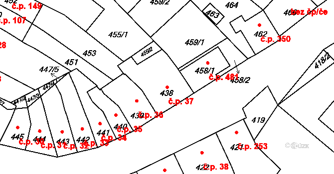 Telnice 37 na parcele st. 438 v KÚ Telnice u Brna, Katastrální mapa