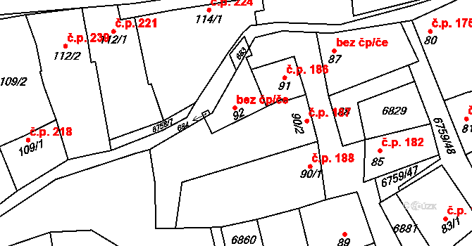 Kněždub 187 na parcele st. 90/2 v KÚ Kněždub, Katastrální mapa