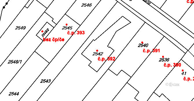 Rousínov 392 na parcele st. 2542 v KÚ Rousínov u Vyškova, Katastrální mapa