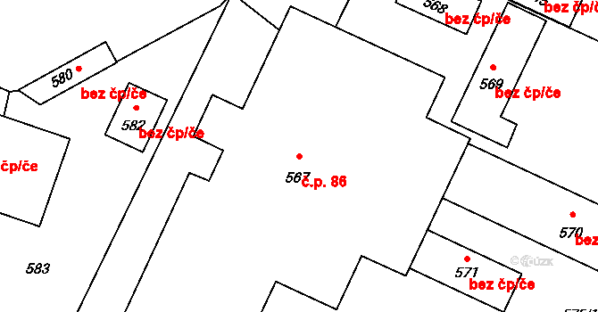 Hnojník 86 na parcele st. 567 v KÚ Hnojník, Katastrální mapa