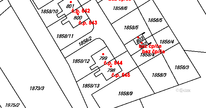 Kozlovice 544 na parcele st. 799 v KÚ Kozlovice, Katastrální mapa