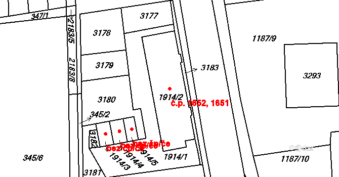 Šumperk 1651,1652 na parcele st. 1914/2 v KÚ Šumperk, Katastrální mapa