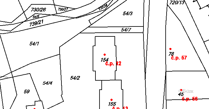 Hořešovice 12 na parcele st. 154 v KÚ Hořešovice, Katastrální mapa