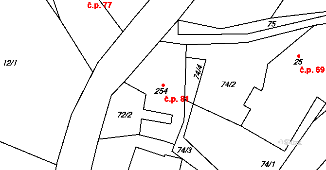 Víska 81, Višňová na parcele st. 254 v KÚ Víska u Frýdlantu, Katastrální mapa