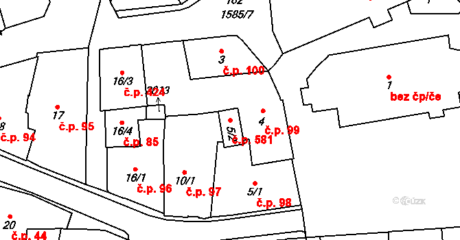 Úpice 581 na parcele st. 5/2 v KÚ Úpice, Katastrální mapa