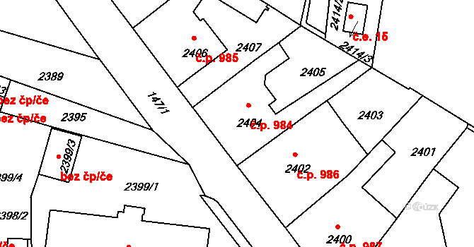 Tachov 984 na parcele st. 2404 v KÚ Tachov, Katastrální mapa