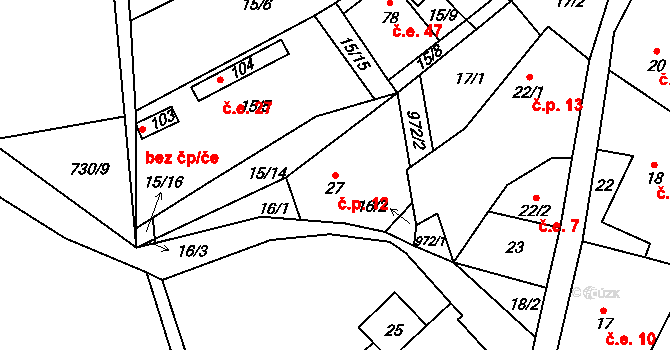 Trnobrany 12, Liběšice na parcele st. 27 v KÚ Trnobrany, Katastrální mapa