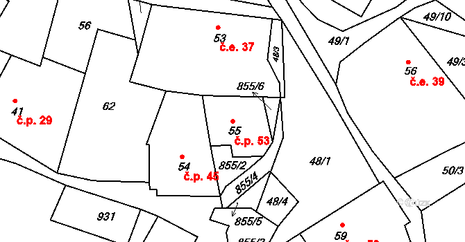 Náčkovice 53, Lovečkovice na parcele st. 55 v KÚ Náčkovice, Katastrální mapa
