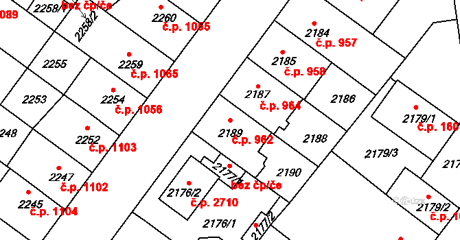 Roudnice nad Labem 962 na parcele st. 2189 v KÚ Roudnice nad Labem, Katastrální mapa