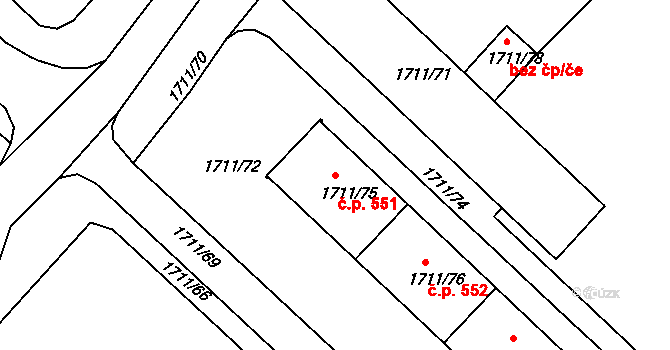 Podmoklice 551, Semily na parcele st. 1711/75 v KÚ Semily, Katastrální mapa