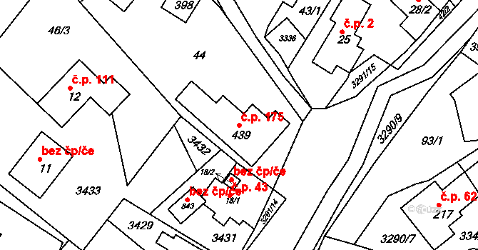 Lužná 175 na parcele st. 439 v KÚ Lužná u Vsetína, Katastrální mapa