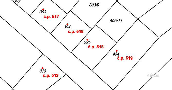 Ledkov 518, Kopidlno na parcele st. 395/1 v KÚ Kopidlno, Katastrální mapa