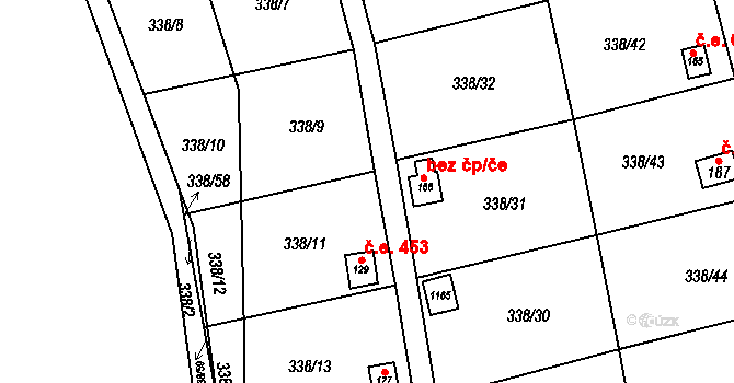 Žandov 453, Chlumec na parcele st. 129 v KÚ Žandov u Chlumce, Katastrální mapa
