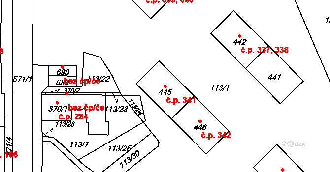 Jablonné nad Orlicí 341 na parcele st. 445 v KÚ Jablonné nad Orlicí, Katastrální mapa