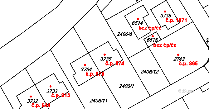 Chrudim IV 874, Chrudim na parcele st. 3735 v KÚ Chrudim, Katastrální mapa