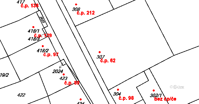 Bořitov 62 na parcele st. 307 v KÚ Bořitov, Katastrální mapa