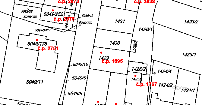 Líšeň 1695, Brno na parcele st. 1429 v KÚ Líšeň, Katastrální mapa