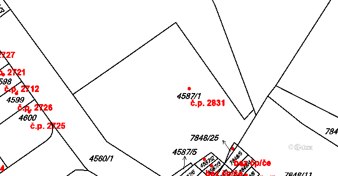 Židenice 2831, Brno na parcele st. 4587/1 v KÚ Židenice, Katastrální mapa