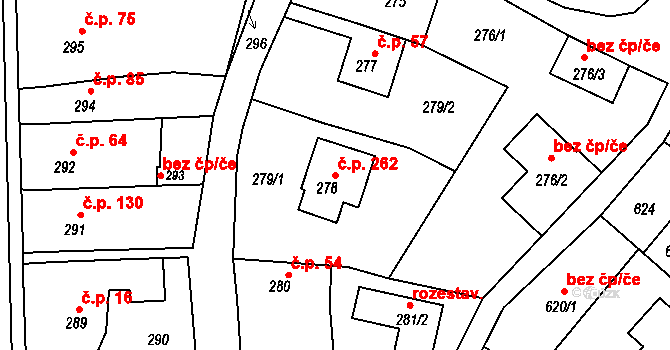 Lipůvka 262 na parcele st. 278 v KÚ Lipůvka, Katastrální mapa