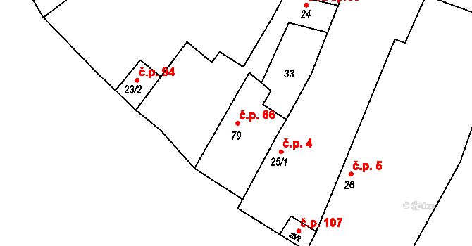 Třtěno 66, Chožov na parcele st. 79 v KÚ Třtěno, Katastrální mapa