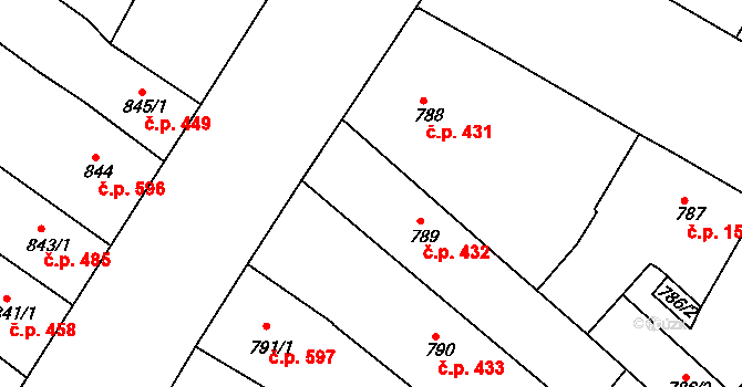 Teplice 432 na parcele st. 789 v KÚ Teplice, Katastrální mapa