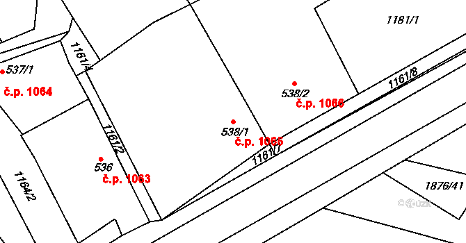 Nový Bydžov 1065 na parcele st. 538/1 v KÚ Nový Bydžov, Katastrální mapa