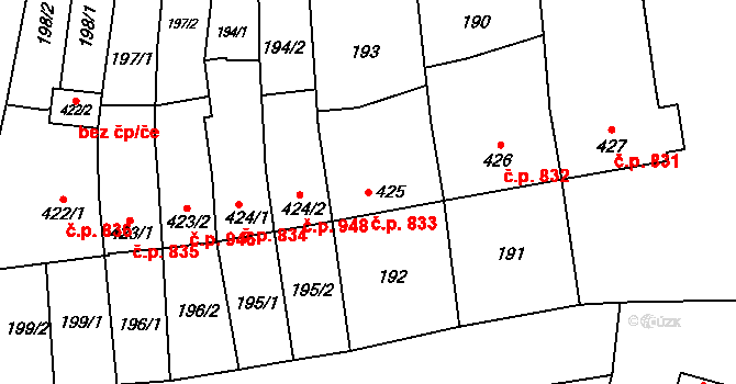 Litovel 833 na parcele st. 425 v KÚ Litovel, Katastrální mapa