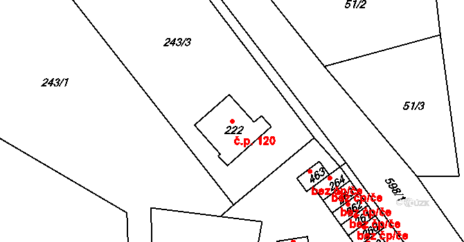 Sedlec 120, Karlovy Vary na parcele st. 222 v KÚ Sedlec u Karlových Var, Katastrální mapa
