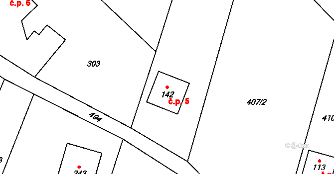Dolní Nemojov 5, Nemojov na parcele st. 142 v KÚ Dolní Nemojov, Katastrální mapa