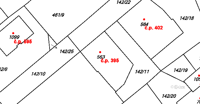 Borohrádek 395 na parcele st. 563 v KÚ Borohrádek, Katastrální mapa