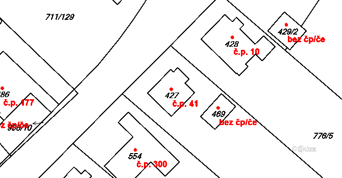 Daliměřice 41, Turnov na parcele st. 427 v KÚ Daliměřice, Katastrální mapa
