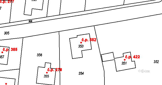 Jablůnka 552 na parcele st. 353 v KÚ Jablůnka, Katastrální mapa