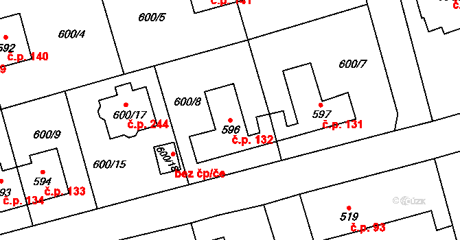 Točná 132, Praha na parcele st. 596 v KÚ Točná, Katastrální mapa