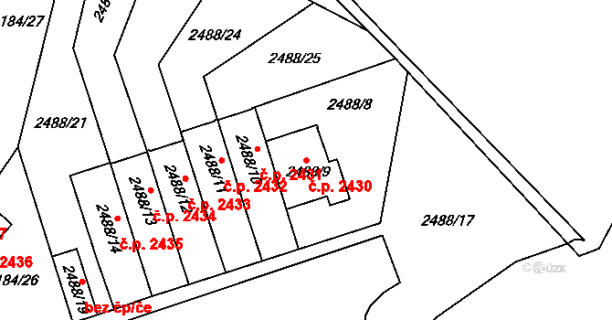 Dejvice 2430, Praha na parcele st. 2488/9 v KÚ Dejvice, Katastrální mapa