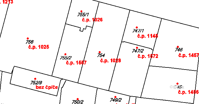 Holešovice 1028, Praha na parcele st. 754 v KÚ Holešovice, Katastrální mapa