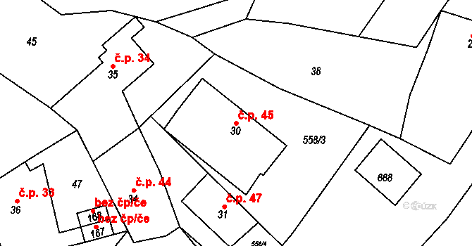 Lipnice 45, Dvůr Králové nad Labem na parcele st. 30 v KÚ Lipnice u Dvora Králové, Katastrální mapa