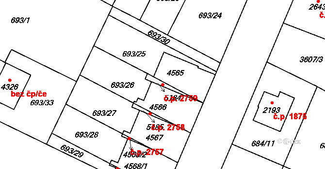 Dvůr Králové nad Labem 2759 na parcele st. 4565 v KÚ Dvůr Králové nad Labem, Katastrální mapa