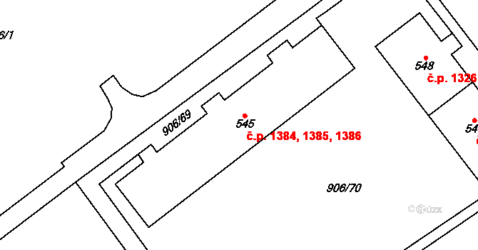 Vrchlabí 1384,1385,1386 na parcele st. 545 v KÚ Podhůří-Harta, Katastrální mapa
