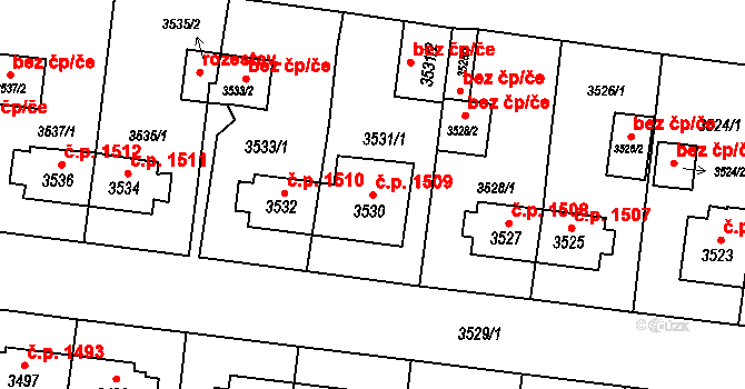 České Budějovice 7 1509, České Budějovice na parcele st. 3530 v KÚ České Budějovice 7, Katastrální mapa