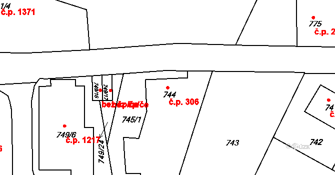Liberec XIV-Ruprechtice 306, Liberec na parcele st. 744 v KÚ Ruprechtice, Katastrální mapa