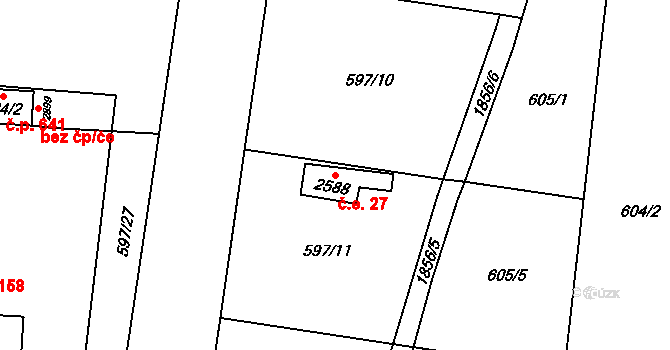Kukleny 27, Hradec Králové na parcele st. 2588 v KÚ Kukleny, Katastrální mapa