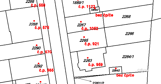 Šlapanice 921 na parcele st. 2265 v KÚ Šlapanice u Brna, Katastrální mapa