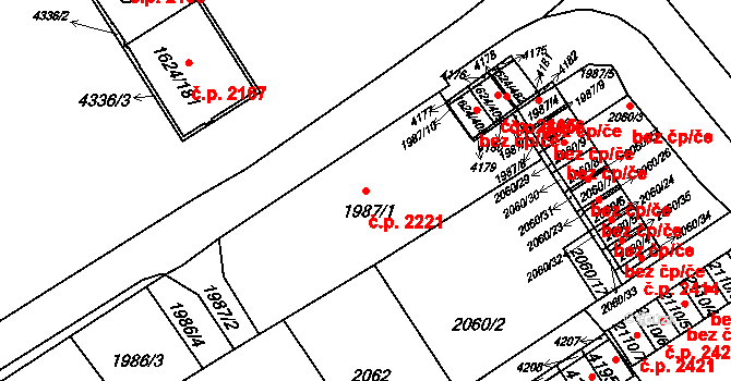Mizerov 2221, Karviná na parcele st. 1987/1 v KÚ Karviná-město, Katastrální mapa